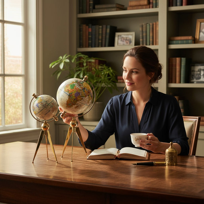 Metallic Tripod Globes Decor