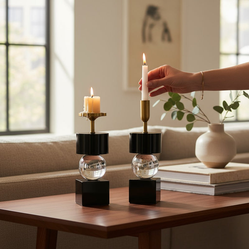 Midnight Luxe Crystal Candle Holder Set
