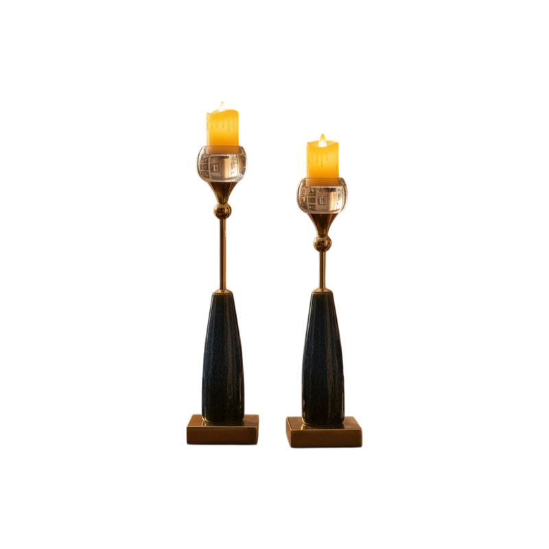 Crystal Crest Vintage Marble and Metallic  Candle Stand
