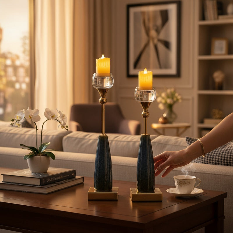 Crystal Crest Vintage Marble and Metallic  Candle Stand