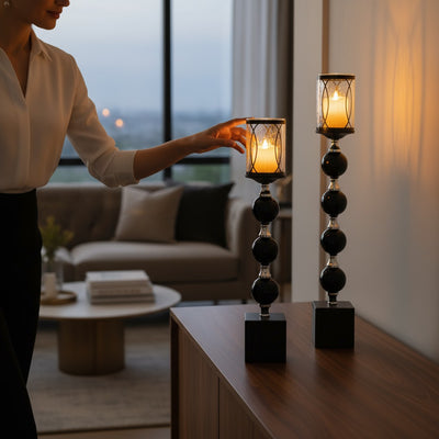 Noir Orb Black Vintage Metallic Candle Stand