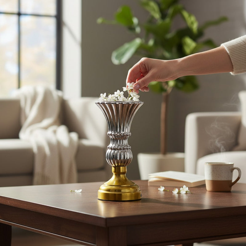 Smoky Grey Glass Bowl with Brass Base