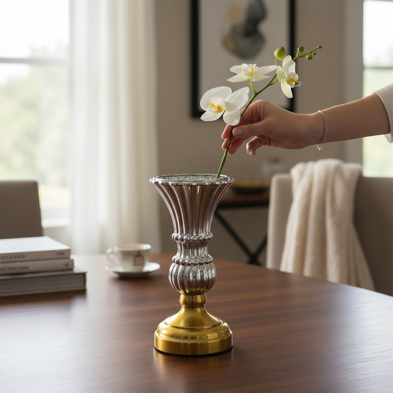 Smoky Grey Glass Bowl with Brass Base