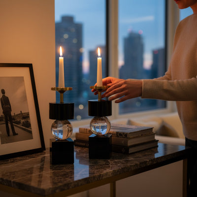 Midnight Luxe Crystal Candle Holder Set