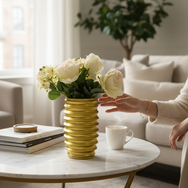 Verdant Haven Gold Ceramic Vase