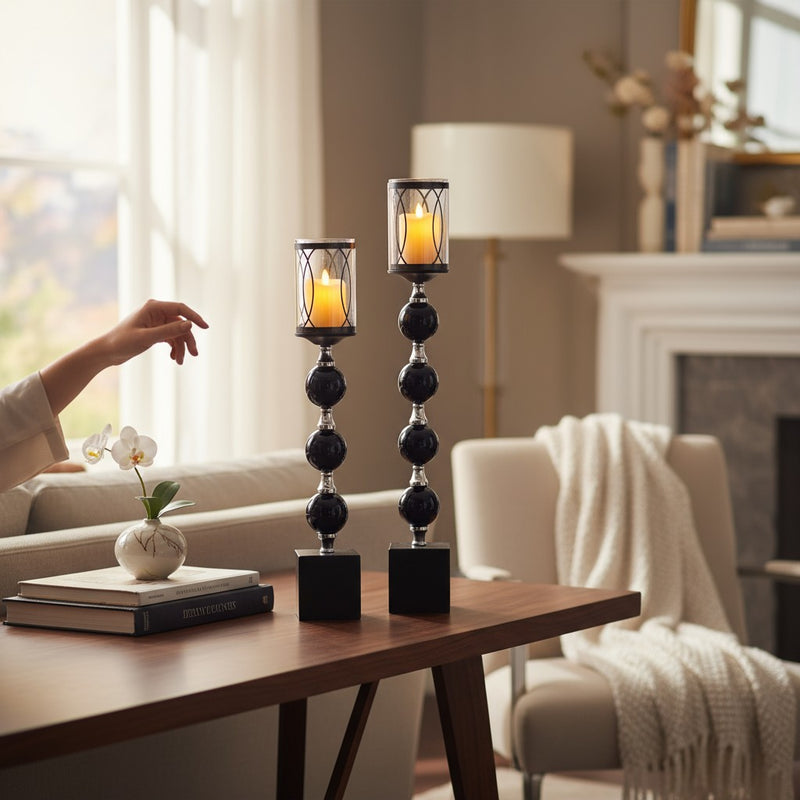 Noir Orb Black Vintage Metallic Candle Stand