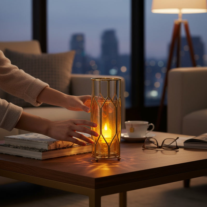 Celestial Bloom Crystal & Brass Candle Stand