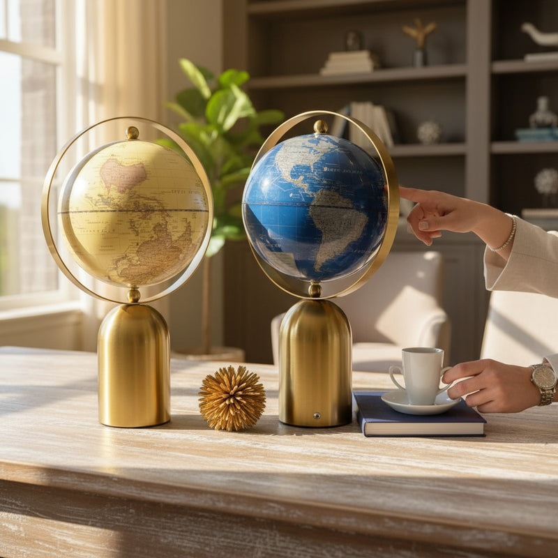 Twin Orbit Brass Decorative Globes