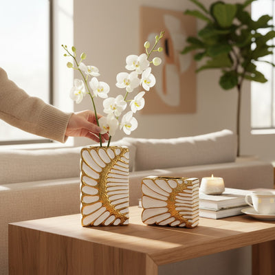 Opal Crest Ceramic Vase (Pair)