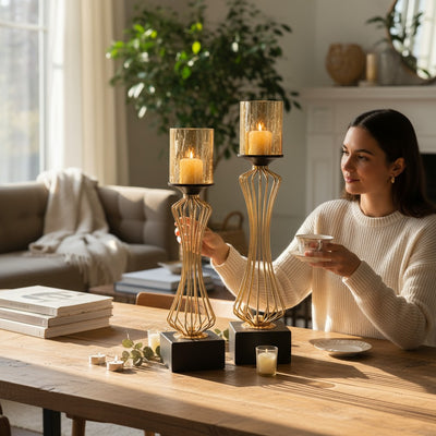 Metallic Rosegold Candle Stands