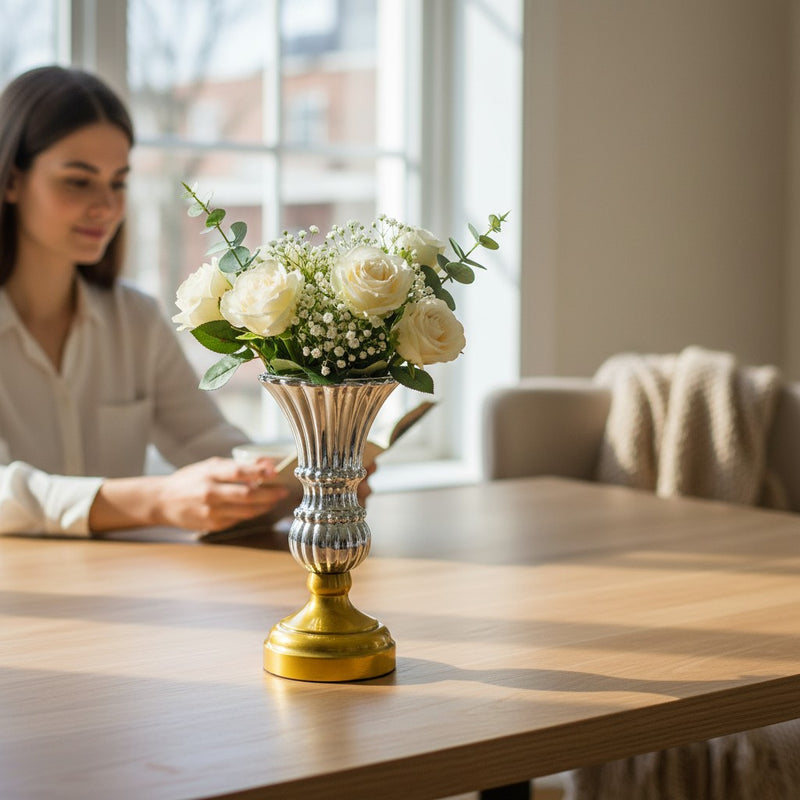Smoky Grey Glass Bowl with Brass Base