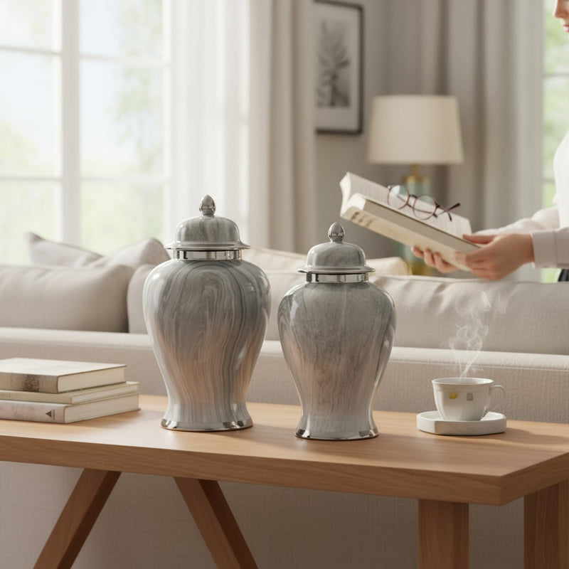 Silver Mist Marble Porcelain Jars