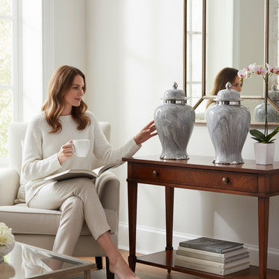 Silver Mist Marble Porcelain Jars