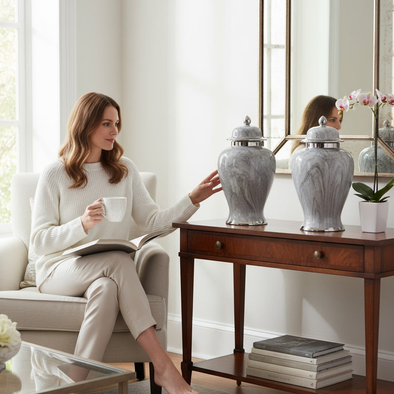 Silver Mist Marble Porcelain Jars