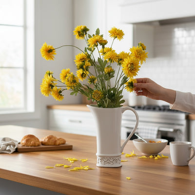 Ivory Bloom Ceramic Pitcher Vase