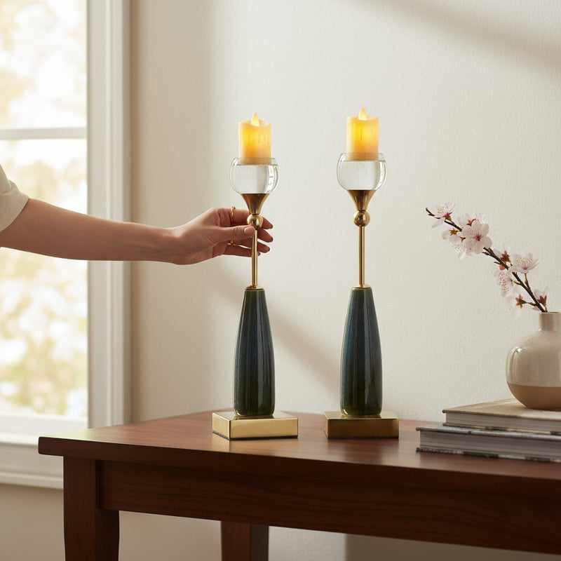 Crystal Crest Vintage Marble and Metallic  Candle Stand