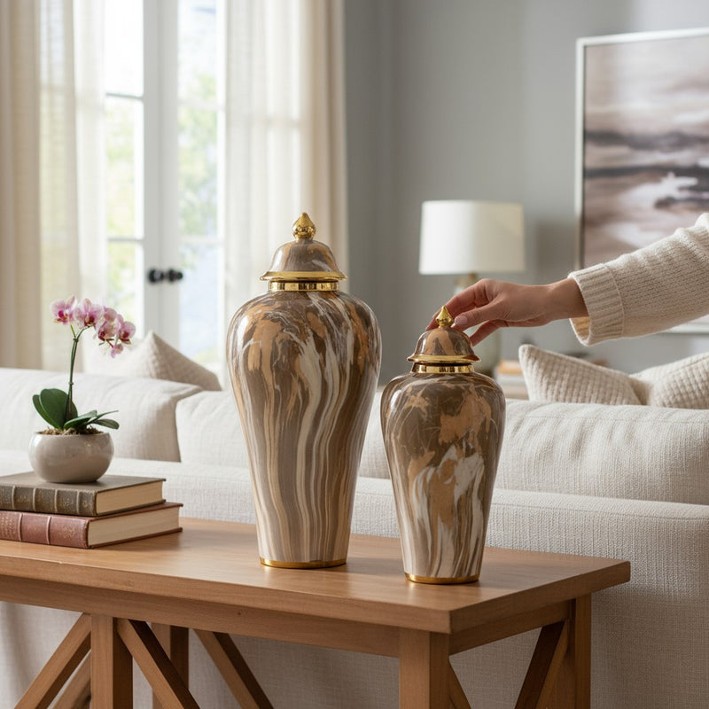 Earthstone Marble-Glaze Ceramic Jars