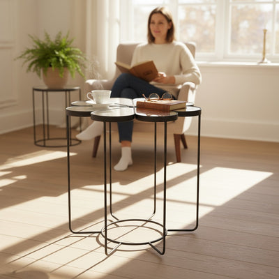 Black Blossom Metallic Mirrored Table-Top