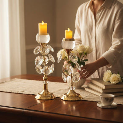 Lotus Crest Metallic & Crystal Candle Stand