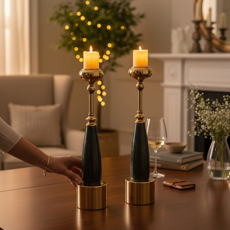 Obsidian Rise Candle Holder Pair