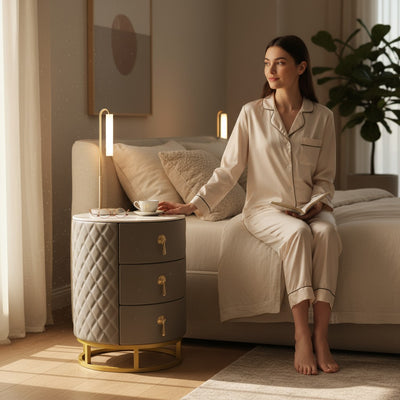 LuxeMarble 3-Drawer Side Table