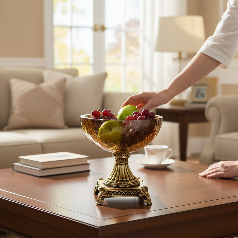 Antique Amber Heavy Glass Pedestal Bowl