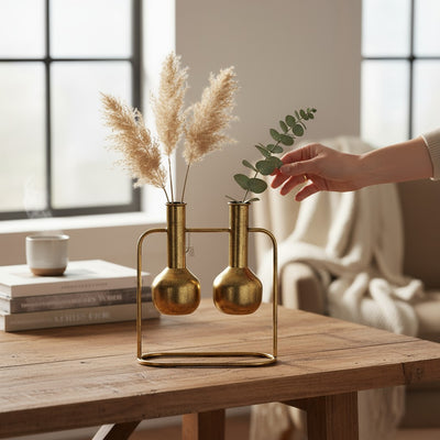 Twin Elegance Gold Vase Stand