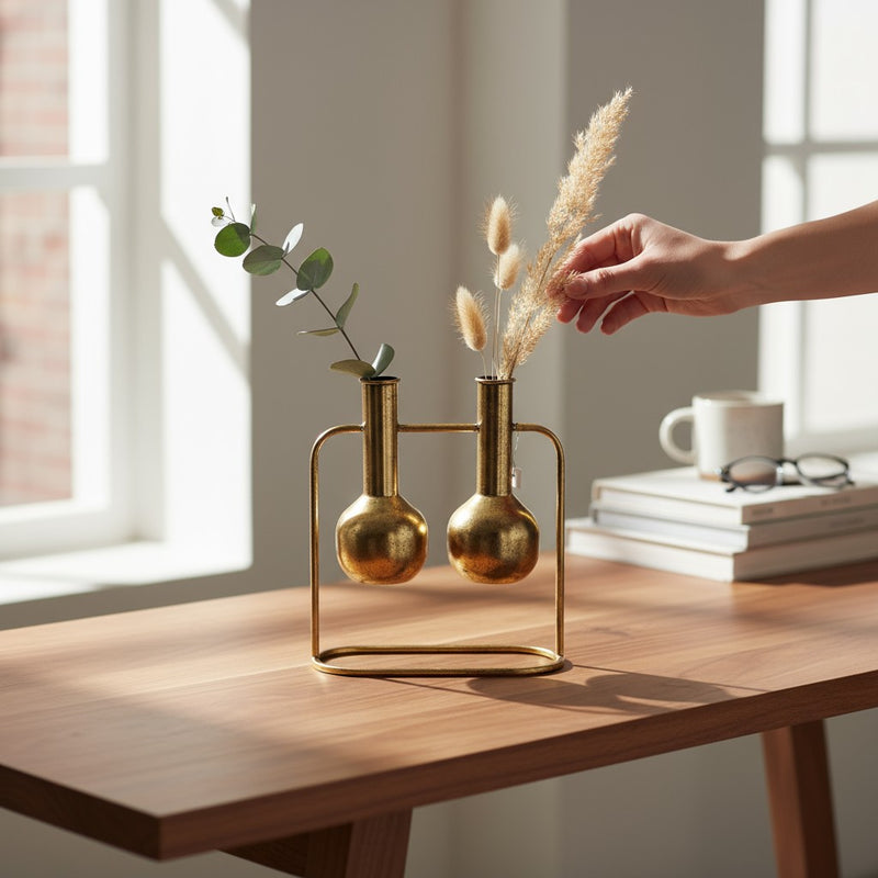 Twin Elegance Gold Vase Stand