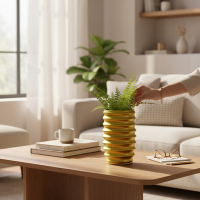 Verdant Haven Gold Ceramic Vase