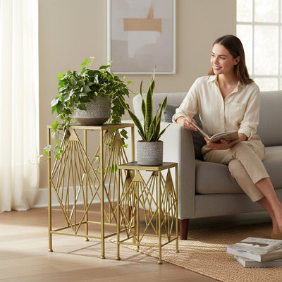 Vintage Brasswood Artisan Side Tables