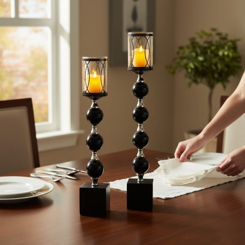 Noir Orb Black Vintage Metallic Candle Stand