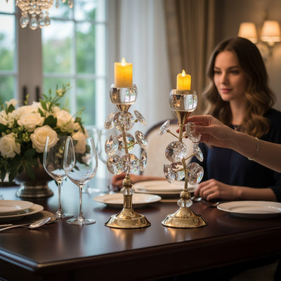 Lotus Crest Metallic & Crystal Candle Stand