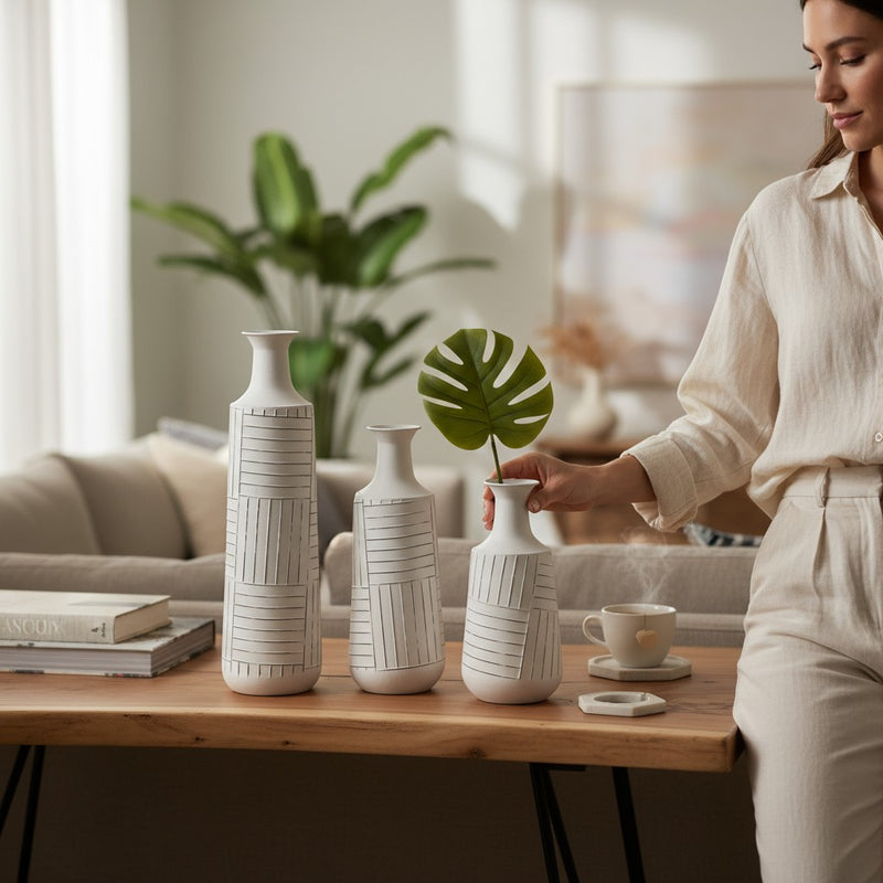 Geometric Harmony Metal Vase Set
