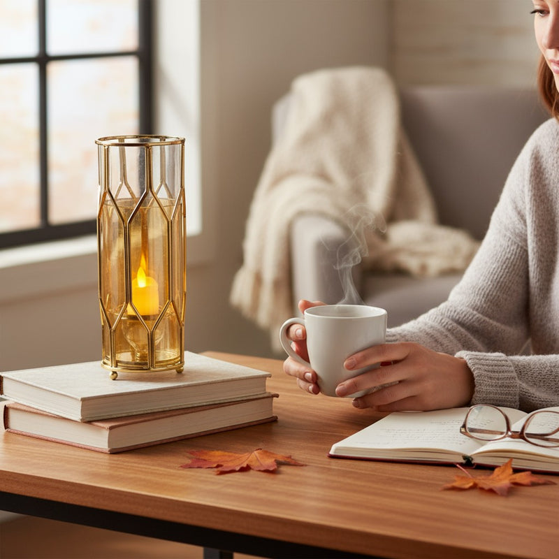 Celestial Bloom Crystal & Brass Candle Stand