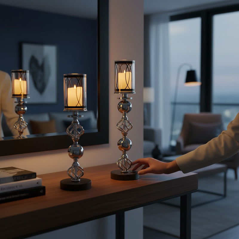 Hotel Luxe Silver Crystal Candle Stand