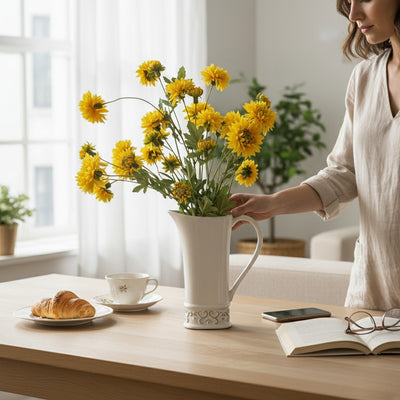 Ivory Bloom Ceramic Pitcher Vase