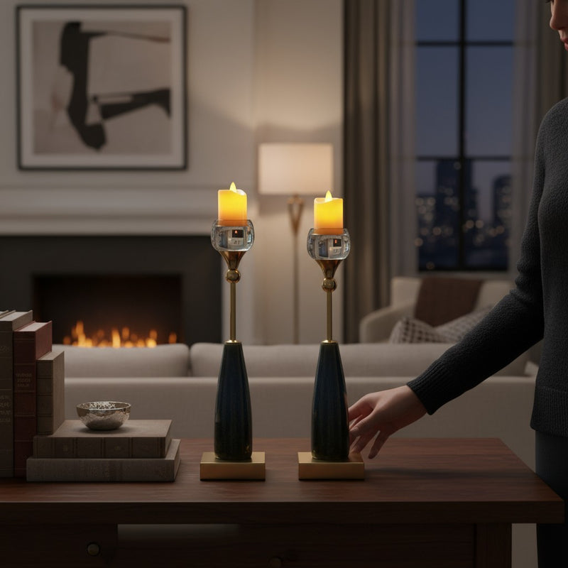 Crystal Crest Vintage Marble and Metallic  Candle Stand