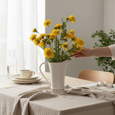 Ivory Bloom Ceramic Pitcher Vase