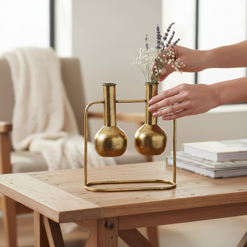 Twin Elegance Gold Vase Stand