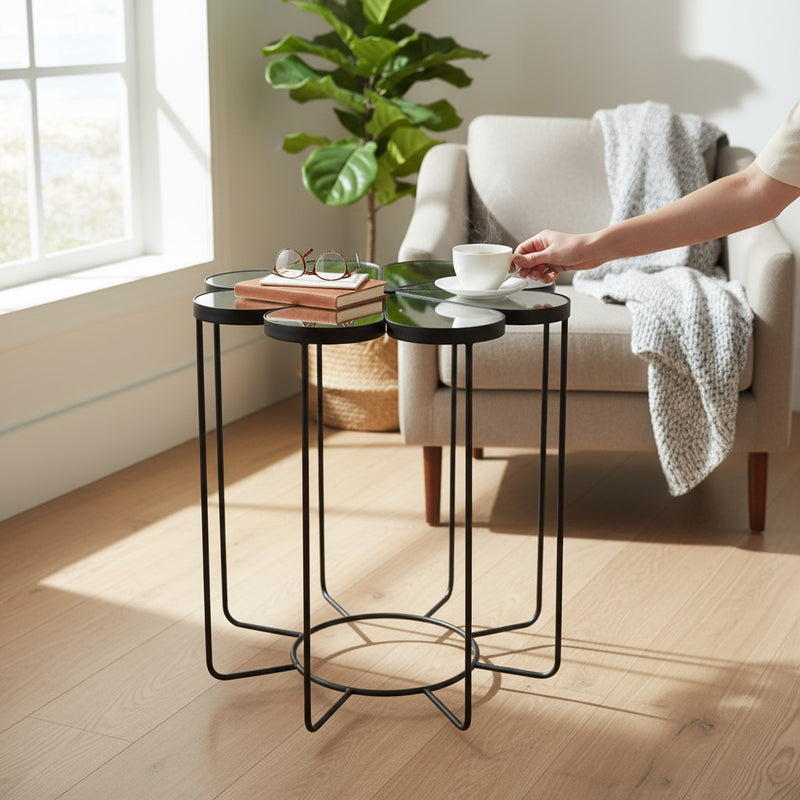 Black Blossom Metallic Mirrored Table-Top