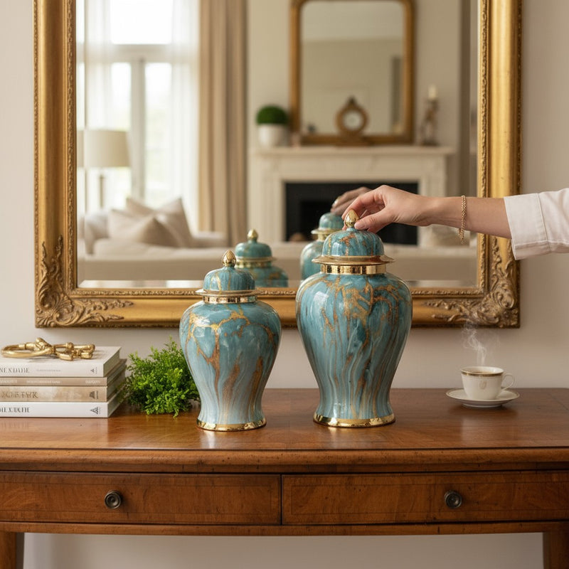 Aurora Turquoise Marble Textured Urns