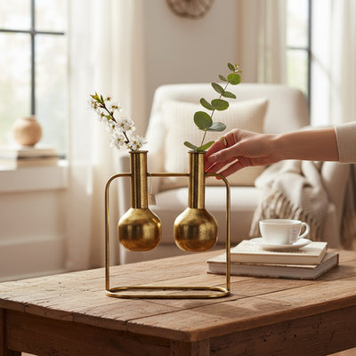 Twin Elegance Gold Vase Stand