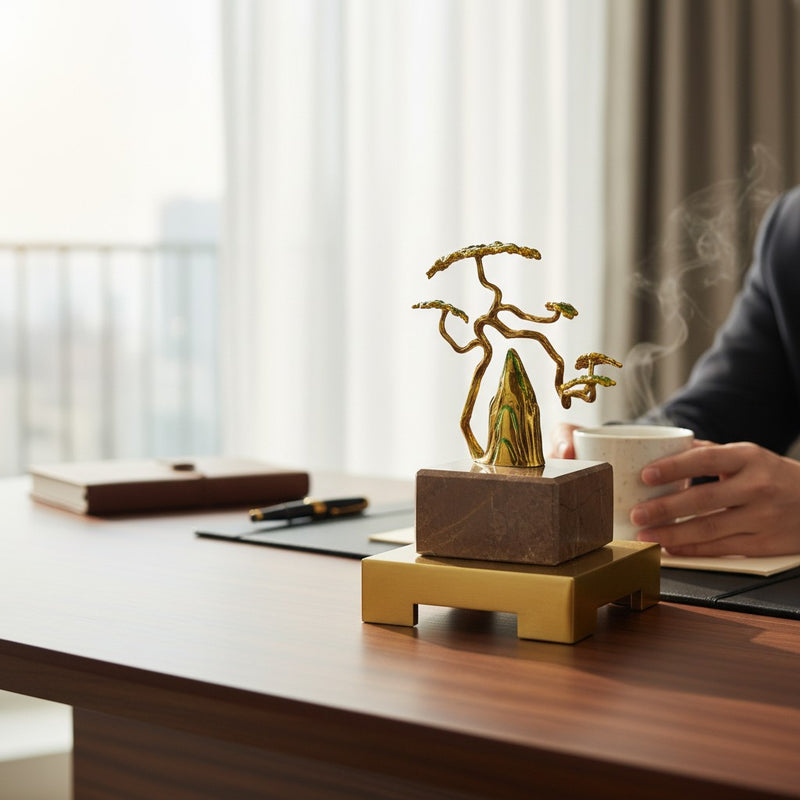Miniature Bonsai Brass Tree Decor