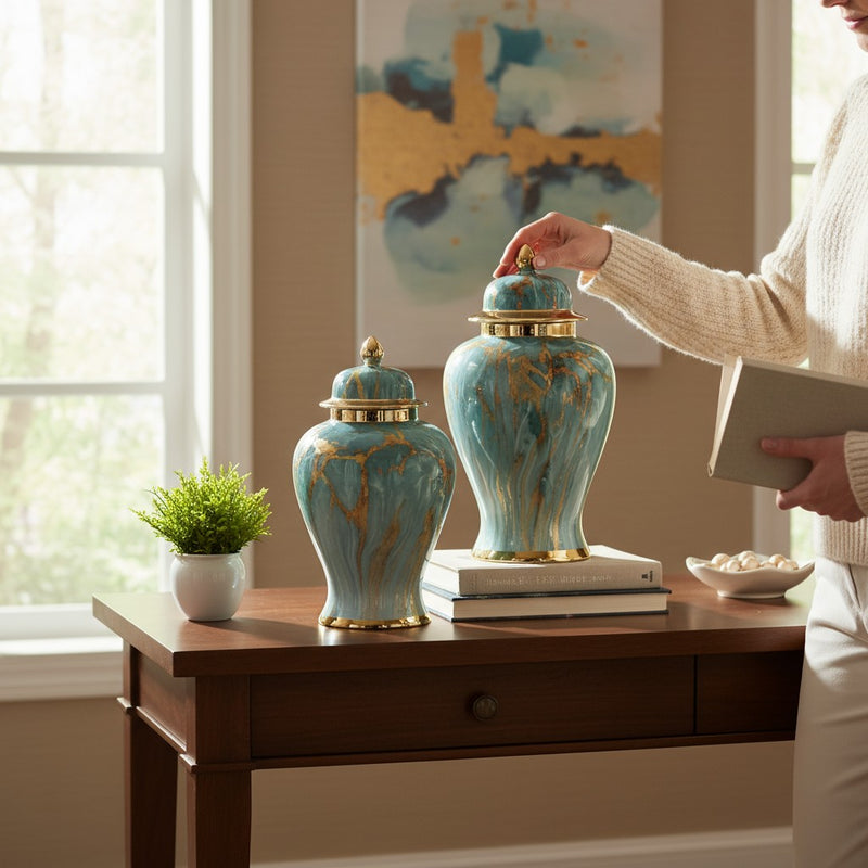 Aurora Turquoise Marble Textured Urns