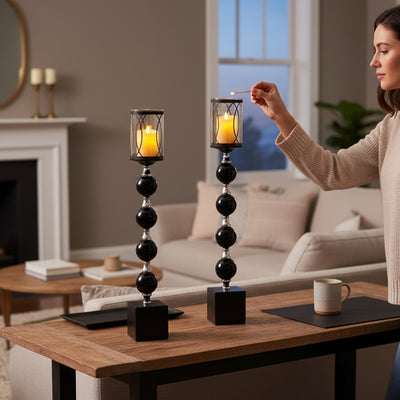 Noir Orb Black Vintage Metallic Candle Stand