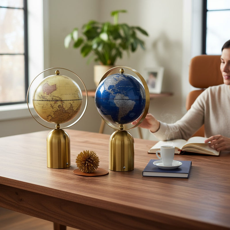 Twin Orbit Brass Decorative Globes