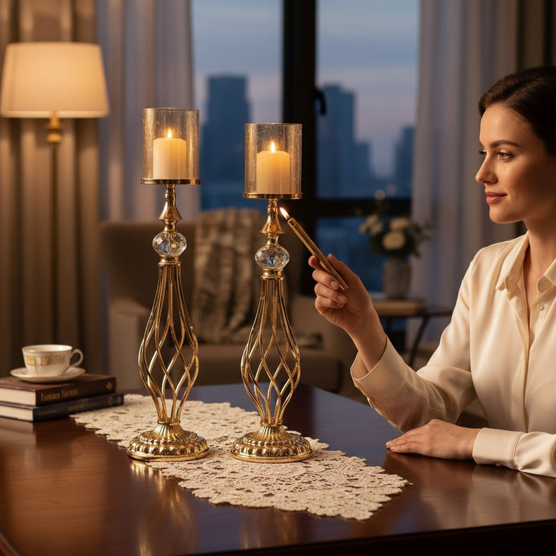 Heirloom Romance Crystal & Brass Candle Holder